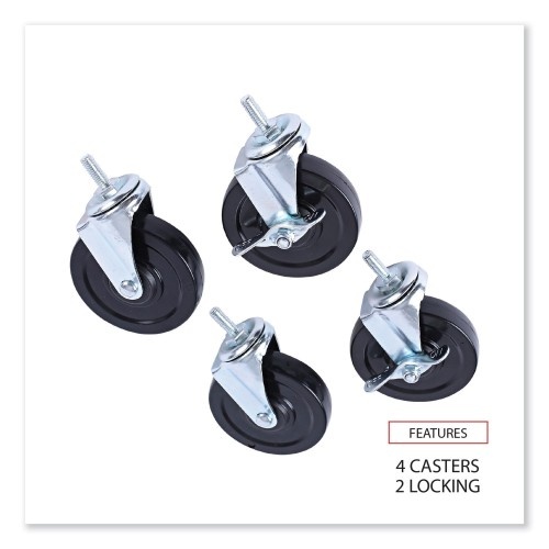 Alera Optional Casters For Wire Shelving, Grip Ring Type K Stem, 4" Wheel, Black/Silver, 4/Set (2 Locking)