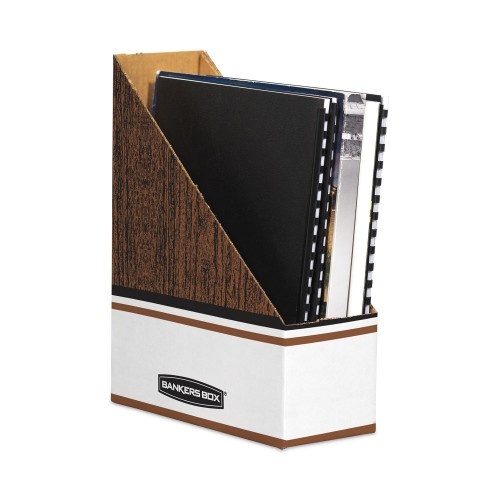 Bankers Box Corrugated Cardboard Magazine File, 4 X 11 X 12 3/4, Wood Grain, 12/Carton