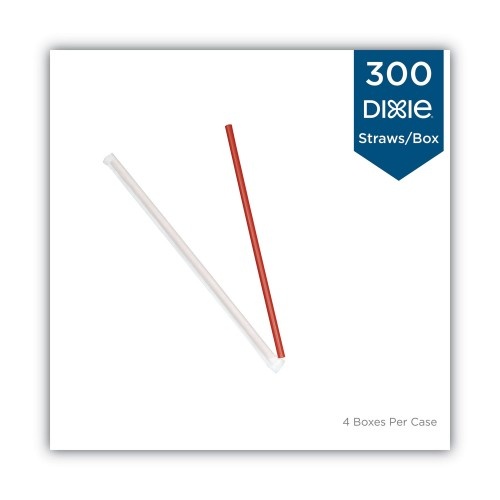 Dixie Wrapped Giant Straws, 10 1/4", Polypropylene, Red, 300/Box, 4 Boxes/Carton