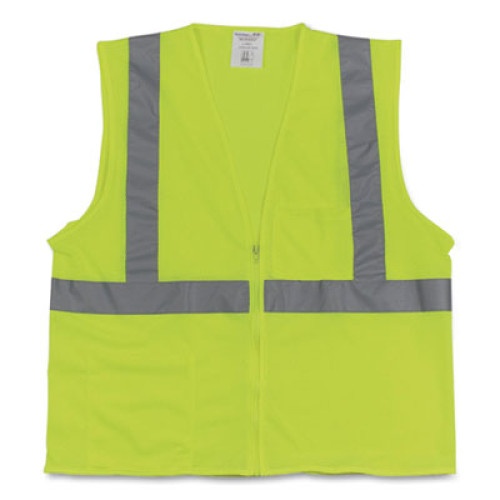 Pip Ansi Class 2 Two-Pocket Zipper Mesh Safety Vest, Large, Hi-Viz Lime Yellow