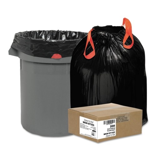 Draw 'N Tie Heavy-Duty Trash Bags, 30 Gal, 1.2 Mil, 30.5" X 33", Black, 25 Bags/Roll, 8 Rolls/Box