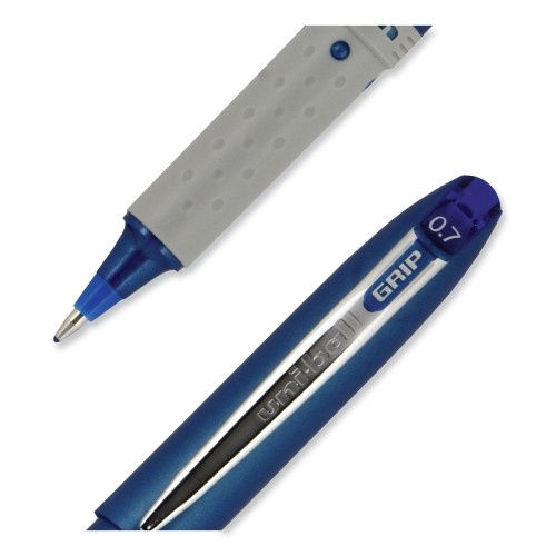 Uni-Ball Grip Roller Ball Pen, Stick, Fine 0.7 Mm, Blue Ink, Blue Barrel, Dozen