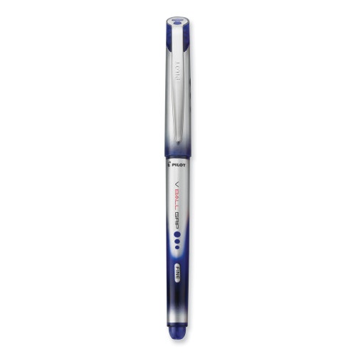 Pilot Vball Grip Liquid Ink Roller Ball Pen, Stick, Fine 0.7 Mm, Blue Ink, Blue/Silver Barrel, Dozen
