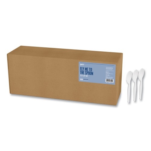 Perk Mediumweight Plastic Cutlery, Teaspoon, White, 1,000/Pack