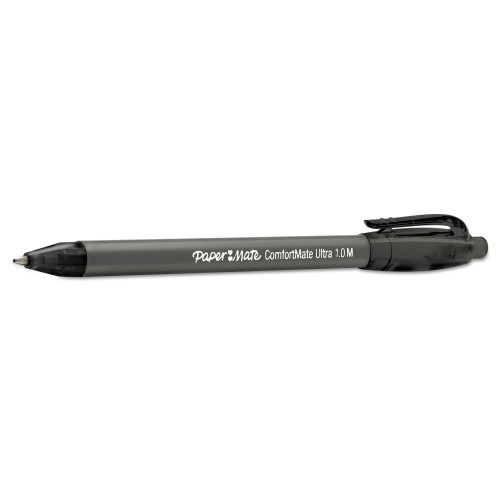 Paper Mate Comfortmate Ultra Ballpoint Pen, Retractable, Medium 1 Mm, Black Ink, Black Barrel, Dozen