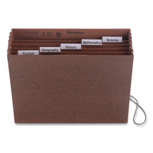 Smead Six-Pocket Subject File With Insertable Tabs, 5.25" Expansion, 6 Sections, Elastic Cord, 1/5-Cut Tabs, Letter Size, Redrope
