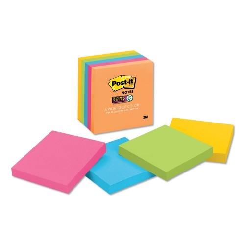 Post-It Pads In Energy Boost Collection Colors, 3" X 3", 90 Sheets/Pad, 5 Pads/Pack