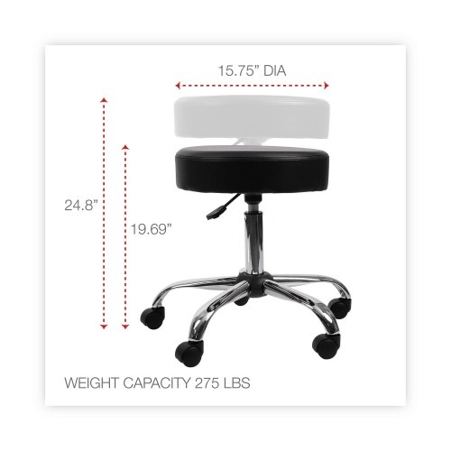 Alera Height Adjustable Lab Stool, 24.38" Seat Height, Supports Up To 275 Lbs., Black Seat/Black Back, Chrome Base