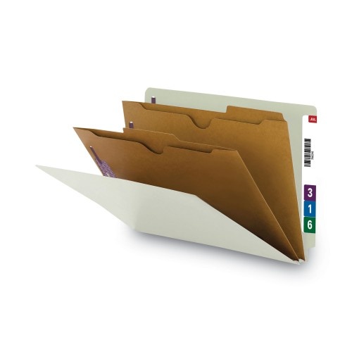 Smead X-Heavy End Tab Pressboard Classification Folders, Six Safeshield Fasteners, 2 Dividers, Legal Size, Gray-Green, 10/Box