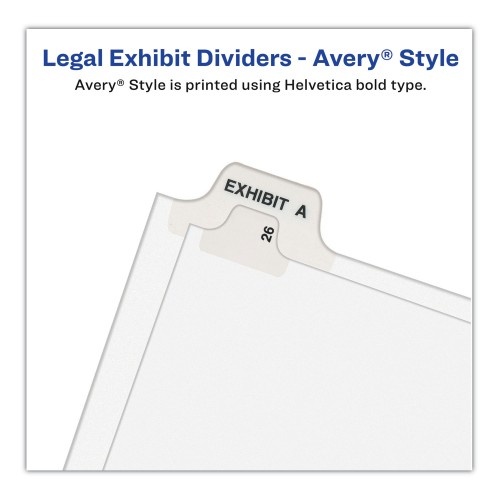 Preprinted Legal Exhibit Side Tab Index Dividers, Avery Style, 26-Tab, T, 11 X 8.5, White, 25/Pack,