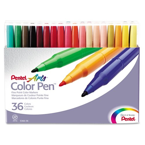 Pentel Fine Point 36-Color Pen Set, Fine Bullet Tip, Assorted Colors, 36/Set