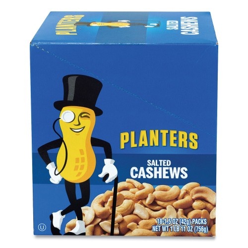 Planters Salted Cashews, 1.5 Oz Packs, 18 Packs/Box, Ships In 1-3 Business Days