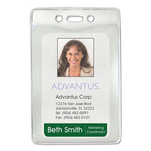 Advantus Security Id Badge Holders, Prepunched For Chain/Clip, Vertical, Clear 2.63" X 4.38" Holder, 2.38" X 4.25" Insert, 50/Box
