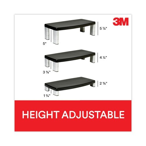 3M Extra-Wide Adjustable Monitor Stand, 20 X 12 X 1 To 5 7/8, Black