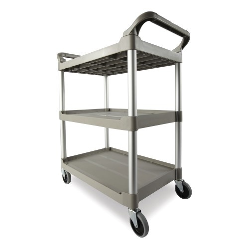 Xtra Utility Cart with Enclosed Sides and Back, Plastic, 3 Shelves, 300 lb  Capacity, 20 x 40.63 x 37.8, Black - Utility Carts