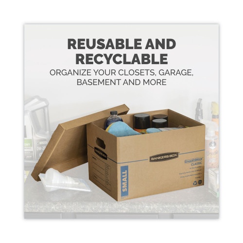 Bankers Box Smoothmove Classic Moving/Storage Box Kit, Half Slotted Container , Assorted Sizes: Small, Med, Brown/Blue,12/Ct