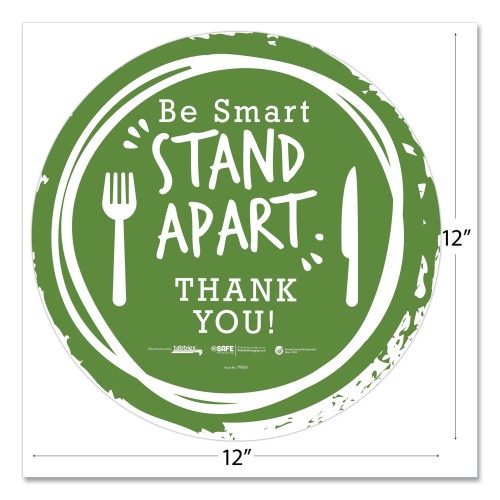 Tabbies Besafe Messaging Floor Decals, Be Smart Stand Apart; Knife/Fork; Thank You, 12" Dia., Green/White, 60/Carton