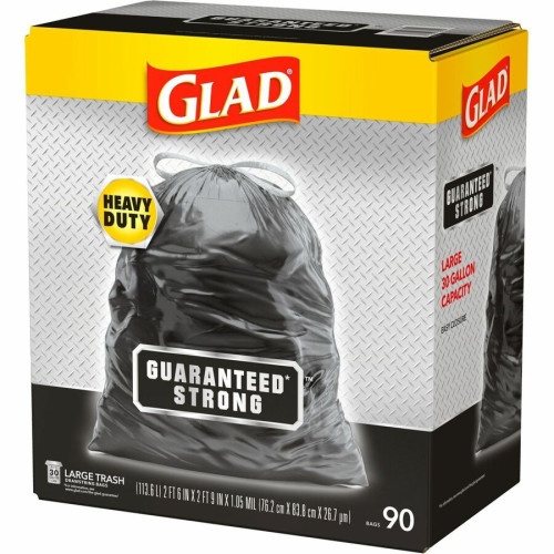 30 in. x 33 in. 30 Gal. 1.05 mil Black Drawstring Large Trash Bags  (15-Bags/Box, 6-Boxes/Carton)