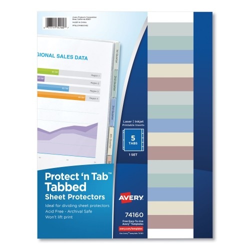 Avery Protect 'N Tab Top-Load Clear Sheet Protectors W/Five Tabs, Letter