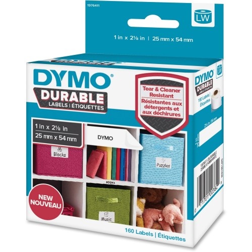 Dymo Labelwriter Labels 1" Width X 2 1/8" Length - Permanent Adhesive - Thermal Transfer - White - Plastic, Polypropylene - Water Resistant - 160 / Roll - 160 / Roll (1976411)