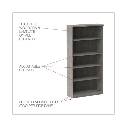 Alera Valencia Series Bookcase, Five-Shelf, 31.75W X 14D X 64.75H, Gray