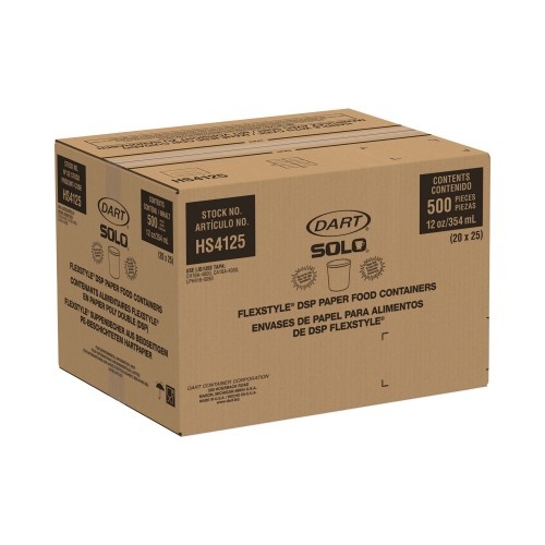 Solo Flexstyle Double Poly Paper Containers, 12 Oz, 3.6" Diameter, White, Paper, 25/Bag, 20 Bags/Carton