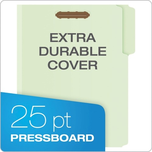 Pendaflex Heavy-Duty Pressboard Folders W/ Embossed Fasteners, Letter Size, Green, 25/Box