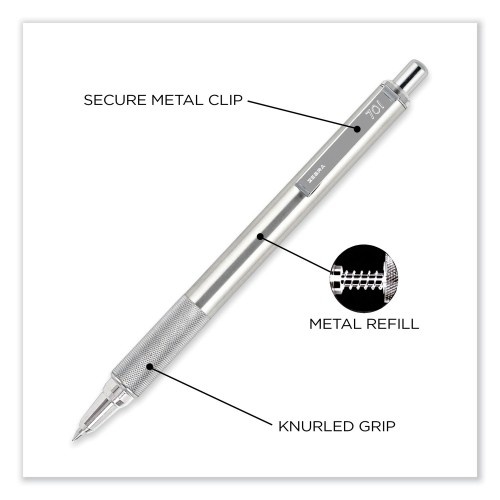 SKILCRAFT Zebra Retractable Ballpoint Pens, Fine Point, 0.7 mm, Silver  Barrel, Black Ink, Pack Of 2 Pens