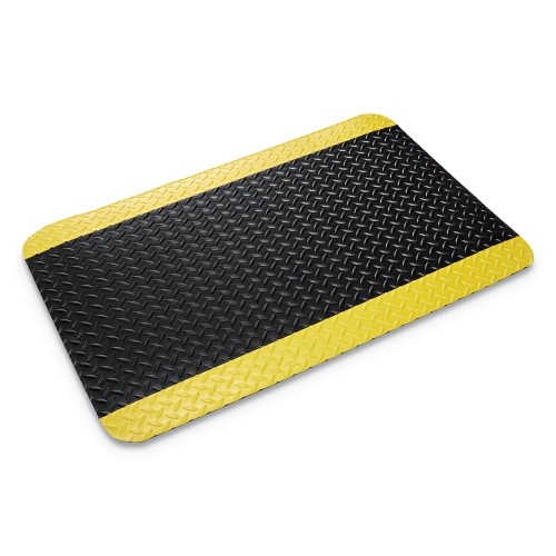 Crown Mats Industrial Deck Plate Anti-Fatigue Mat, Vinyl, 36 X 60, Black/Yellow Border
