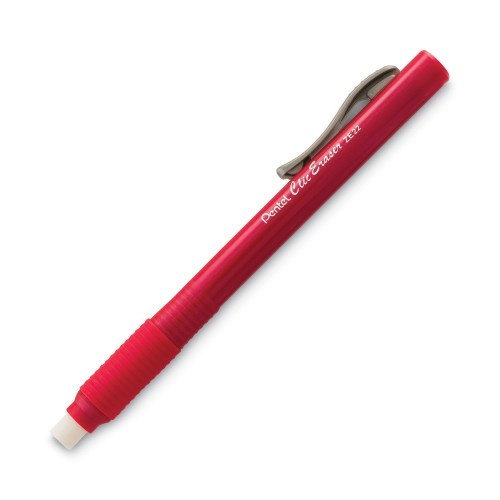 Pentel Clic Eraser Grip Eraser, For Pencil Marks, White Eraser, Randomly Assorted Barrel Color, 3/Pack