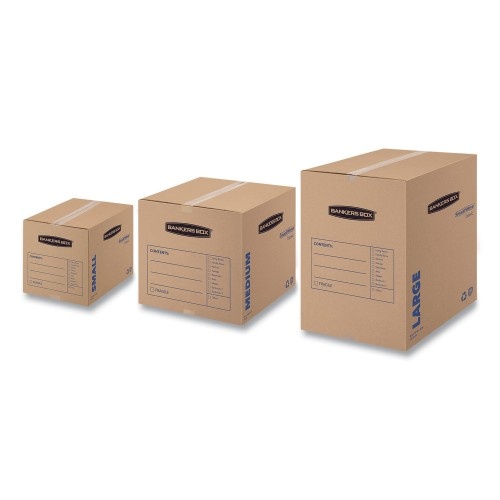 Bankers Box Smoothmove Basic Moving Boxes, Medium, Regular Slotted Container , 18" X 18" X 16", Brown Kraft/Blue, 20/Bundle