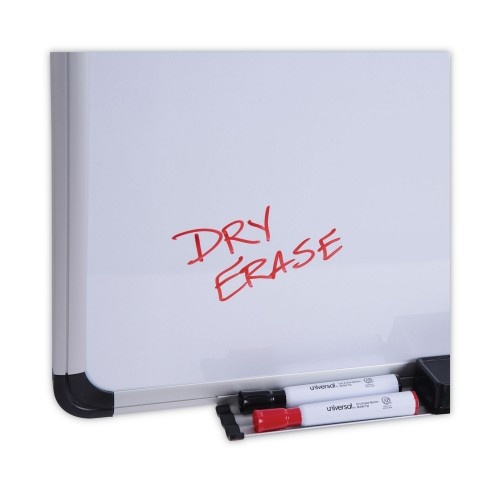 Universal Deluxe Porcelain Magnetic Dry Erase Board, 72 X 48, White Surface, Silver/Black Aluminum Frame