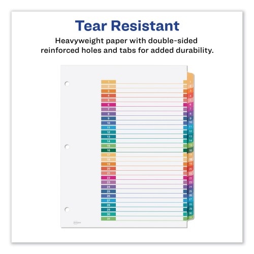 Avery Customizable Table Of Contents Ready Index Dividers With Multicolor Tabs, 31-Tab, 1 To 31, 11 X 8.5, White, 1 Set
