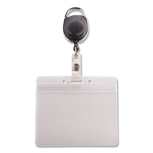 Advantus Resealable Id Badge Holders With 30" Cord Reel, Horizontal, Frosted 4.13" X 3.75" Holder, 3.75" X 2.63" Insert, 10/Pack