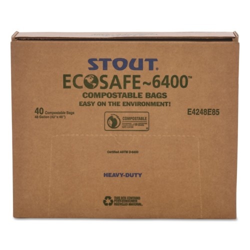 Stout By Envision Ecosafe-6400 Bags, 48 Gal, 0.85 Mil, 42" X 48", Green, 40/Box
