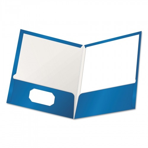 Oxford High Gloss Laminated Paperboard Folder, 100-Sheet Capacity, Blue, 25/Box