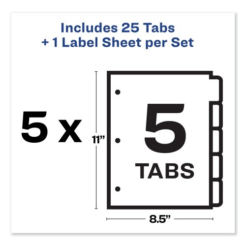 Avery Print And Apply Index Maker Clear Label Dividers, 5-Tab, Color Tabs, 11 X 8.5, White, Blue Tabs, 5 Sets