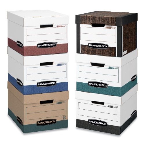 Bankers Box R-Kive Heavy-Duty Storage Boxes, Letter/Legal Files, 12.75" X 16.5" X 10.38", Woodgrain, 4/Carton