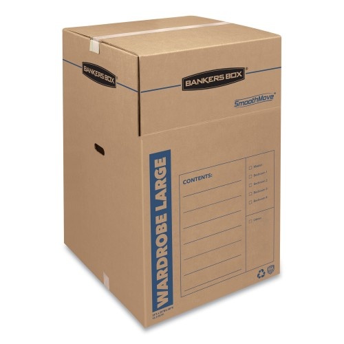 Bankers Box Smoothmove Wardrobe Box, Regular Slotted Container , 24" X 24" X 40", Brown Kraft/Blue, 3/Carton