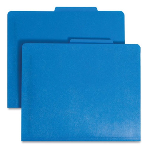 Smead Six-Section Poly Classification Folders, 2" Expansion, 2 Dividers, 6 Fasteners, Letter Size, Blue Exterior, 10/Box