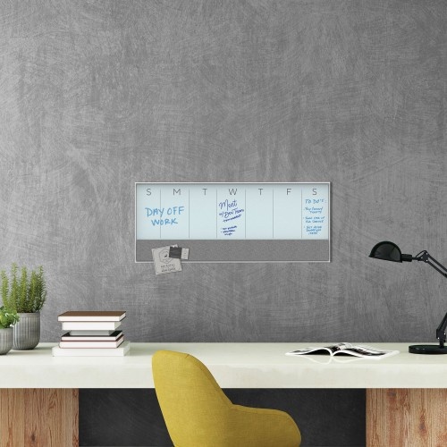 U Brands 3N1 Magnetic Glass Dry Erase Combo Board, Weekly Calendar, 36 X 15.25, Gray/White Surface, White Aluminum Frame