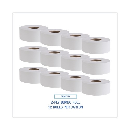 Boardwalk Jumbo Roll Bathroom Tissue, Septic Safe, 2-Ply, White, 3.4" X 1,000 Ft, 12 Rolls/Carton