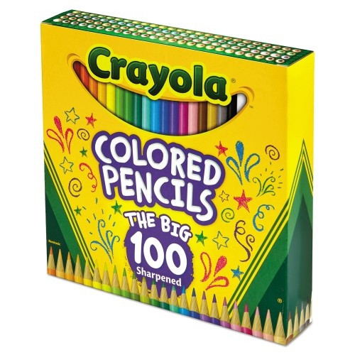 Crayola Long-Length Colored Pencil Set, 3.3 Mm, 2B (#1), Assorted Lead/Barrel Colors, 100/Pack
