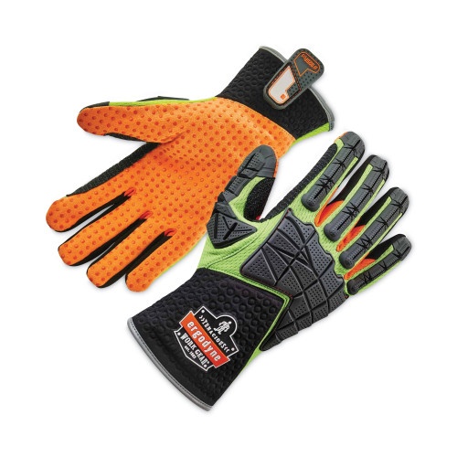 Ergodyne Proflex 925F Standard Dorsal Impact-Reducing Gloves, Black/Lime, Small, Pair, Ships In 1-3 Business Days