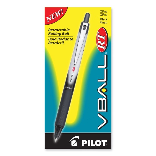 Pilot Vball Rt Liquid Ink Roller Ball Pen, Retractable, Extra-Fine 0.5 Mm, Black Ink, Black/White Barrel