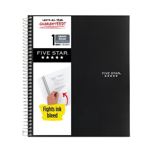Five Star Wirebound Notebook With 2 Pockets, 1-Subject, Quadrille Rule (4 Sq/In), Randomly Assorted Cover Color, 11 X 8.5 Sheets