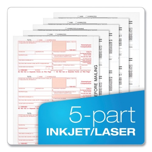 Tops Five-Part 1099-Nec Online Tax Kit, Fiscal Year: 2022, Five-Part Carbonless, 8.5 X 3.5, 3 Forms/Sheet, 24 Forms Total