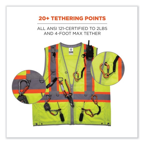 Ergodyne Glowear 8231Tv Class 2 Hi-Vis Tool Tethering Safety Vest, Polyester, 4X-Large/5X-Large, Lime, Ships In 1-3 Business Days