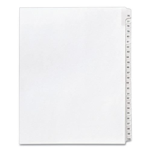 Avery Preprinted Legal Exhibit Side Tab Index Dividers, Allstate Style, 25-Tab, 76 To 100, 11 X 8.5, White, 1 Set,