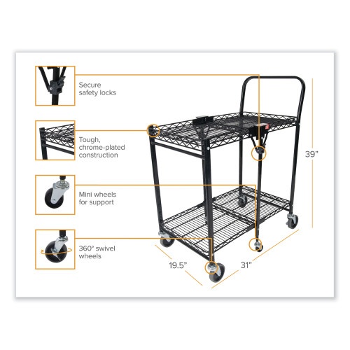 Rubbermaid 2 Shelf ServiceUtility Cart 31 14 H x 16 W x 34 D Black